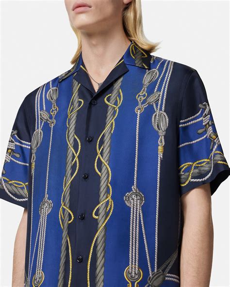 Versace Nautical Silk Shirt Blue,Print 